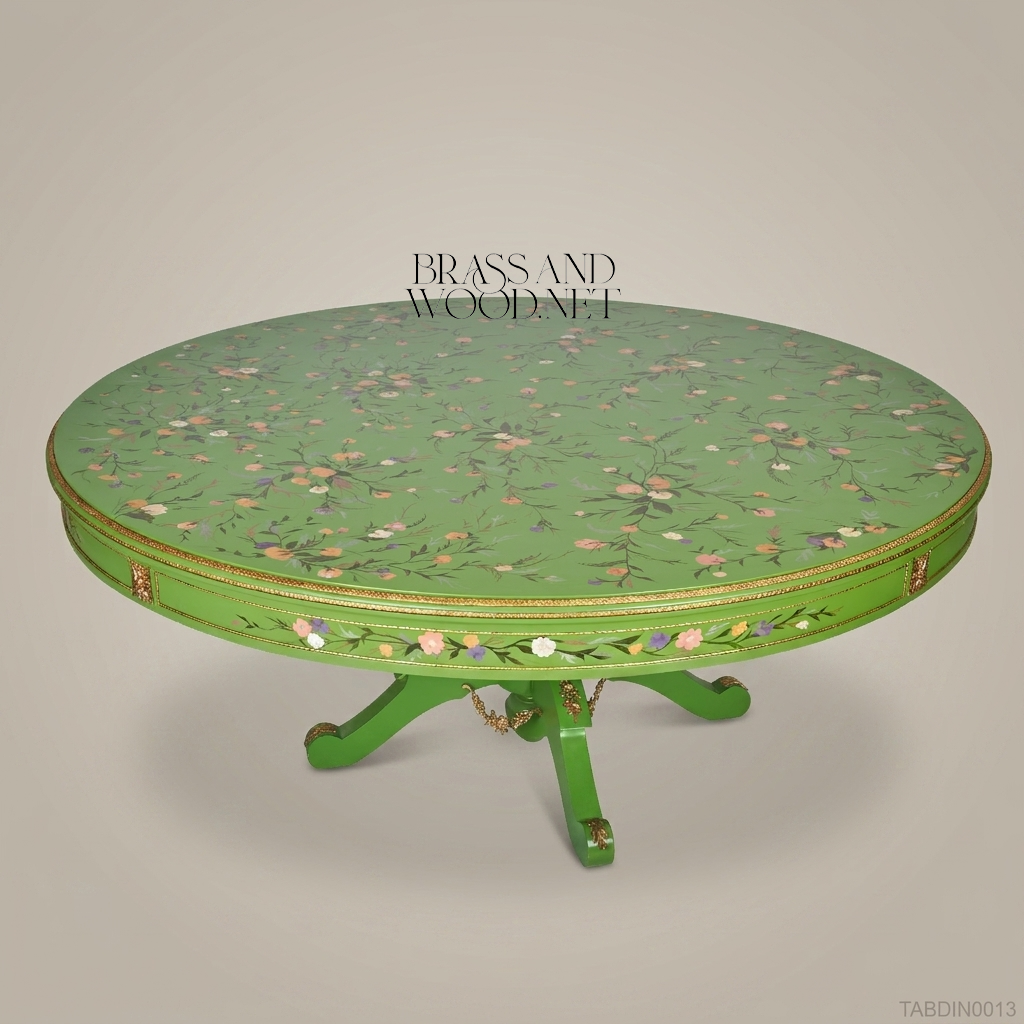 Verdant Floral Hand-Painted Round Dining Table