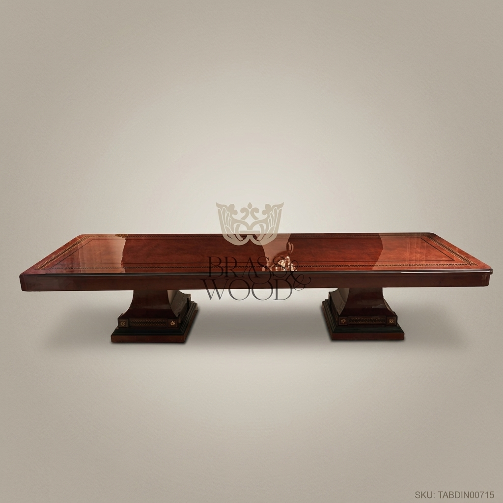 Brass & Wood Empire Double Pedestal Dining Table