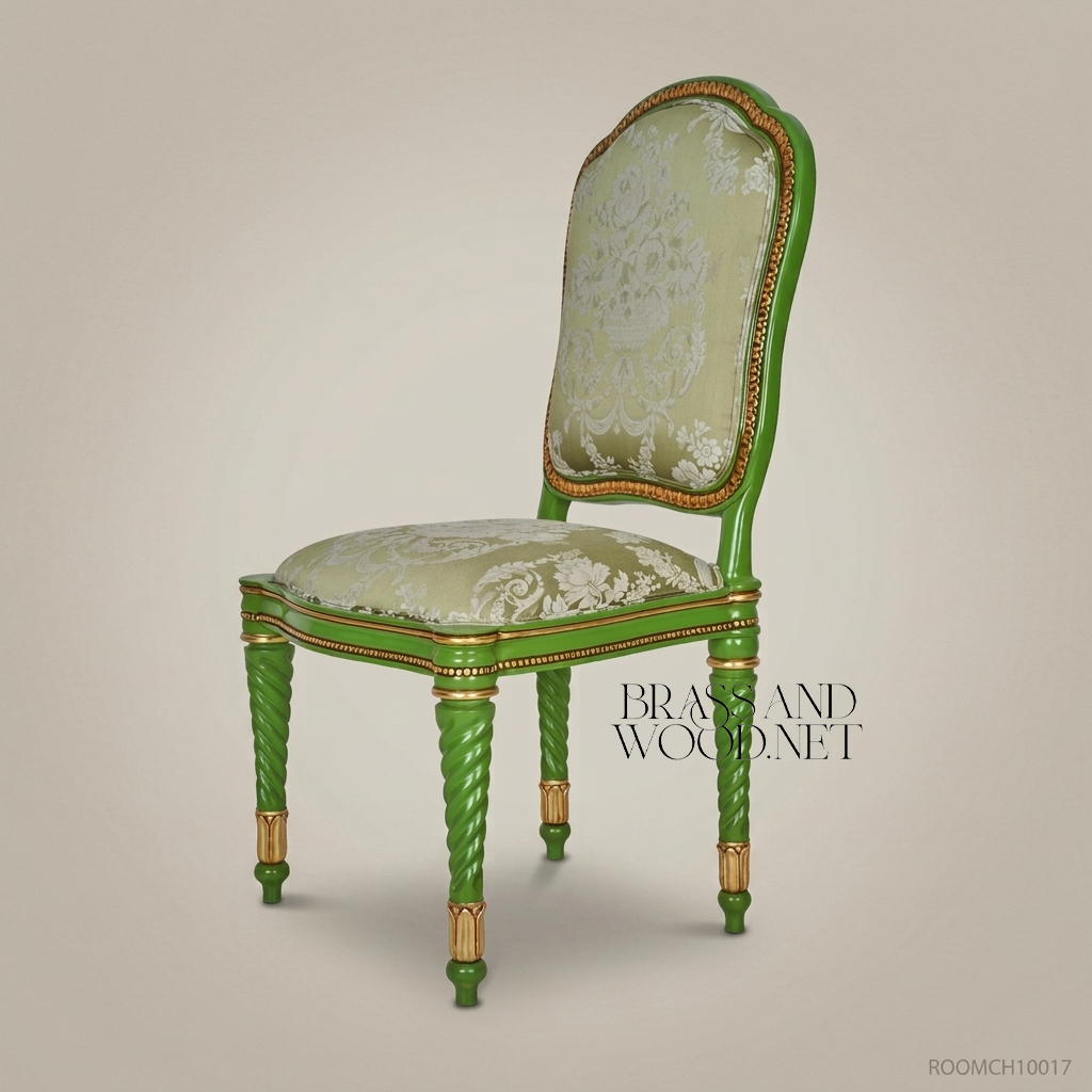 Louis XVI Dining Chair with Twisted Rope Legs & Damask Upholstery (Without Arms)