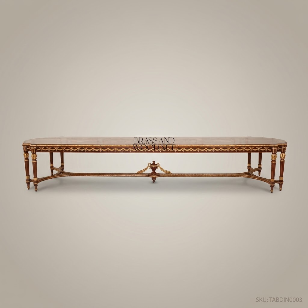 Brass & Wood Louis XVI Grand Dining Table