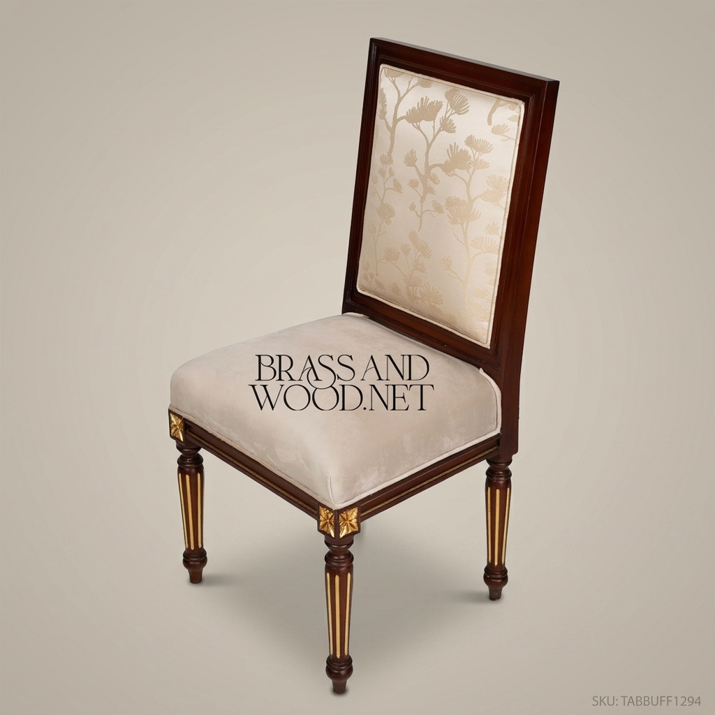 Louis XVI Dining Chair with Floral Damask & Gold Leaf Detail (Without Arms)