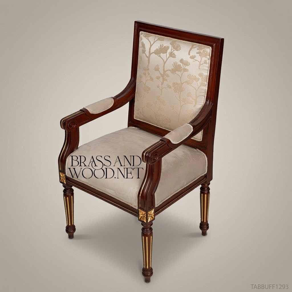 Empire Armchair Mahogany Gold Floral Damask (With Arms)