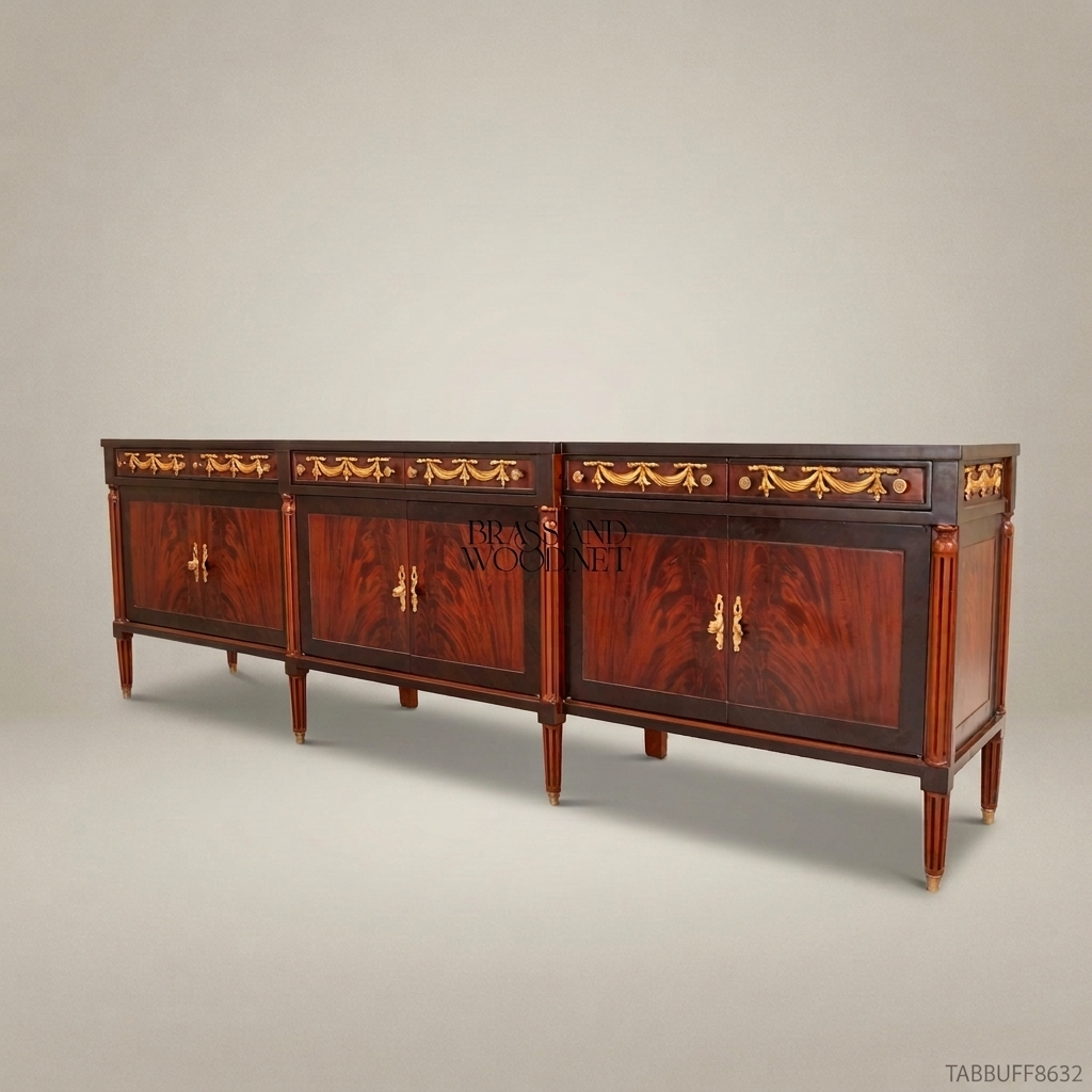 Brass & Wood Neoclassical Gilt-Bronze Buffet