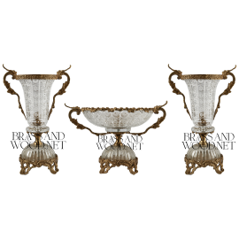 طقم كريستال ونحاس (2 فازة وطبق حلوى)