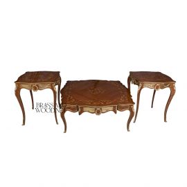 طقم طاولات ماركتريه بني نحاس ذهبي