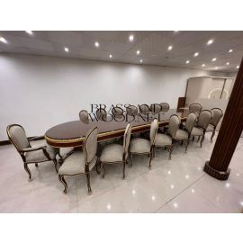 طاولة طعام كلاسيك بني – 14 كرسي وبوفيه
