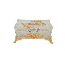 علبة مناديل كريستال حلية زهر بارز - نحاس مطلي ذهب