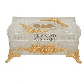 علبة مناديل كريستال حلية زهر بارز - نحاس مطلي ذهب