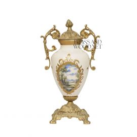 فازة خزف سيفر لون ابيض  - نحاس معتق 