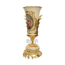 فازة خزف بوهيمي لون ابيض - نحاس مطلي ذهب