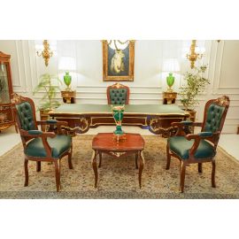 طقم مكتب كلاسيك جلد اخضر مع كراسي استقبال وطاولة ضيافه