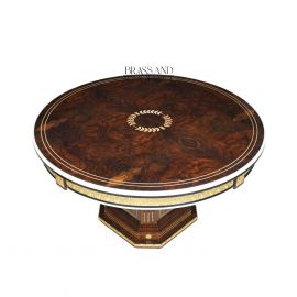 طاولة مدخل فاخرة مع قاعدة خشبية وزخارف ذهبية