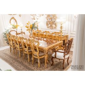 طاولة طعام  كاملة طراز لويس الخامس عشر ( 10 كراسي - بوفيه )