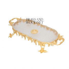 صينية تقديم بيضاوي – زخارف ذهبية وأرجل مرتفعة  ( نحاس ذهبي )