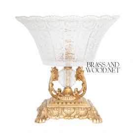 طبق كريستال بقاعده مربعه نحاس مذهب 