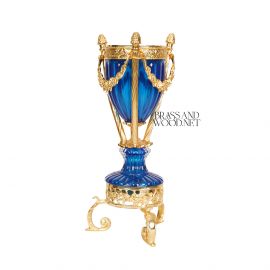 مبخرة كريستال نحاس مطلي ذهب لون ازرق مقاس صغير