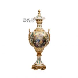 فازة خزف سيفر كمثرى لون ابيض - نحاس مطلي ذهب