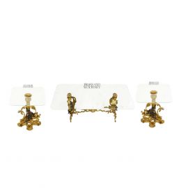 طقم طاولات نحاس معتق بسطح زجاجي بتصميم ملائكي