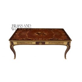 طاوله شاي رسم ماركتريه مرصعة بالنحاس