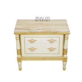 كمود غرفة نوم خشب كلاسيك ابيض وذهبي