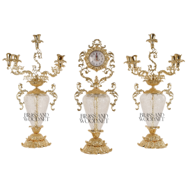 طقم 2 شمعدان و ساعة كريستال ( نحاس ذهبي )