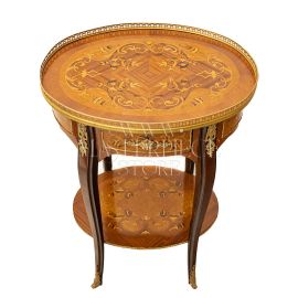 Oval Marquetry Side Table – 1 Drawer 