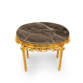 Golden Oval Side Table – Natural Marble