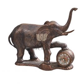 تمثال فيل وساعة – نحاس بني معتق