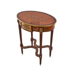 Marquetry Side Table (Wood & Brass)