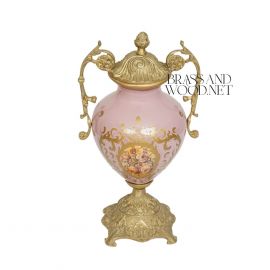 فازة خزف لون وردي - نحاس معتق