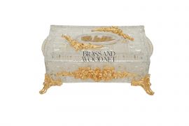 علبة مناديل كريستال حلية زهر بارز - نحاس مطلي ذهب