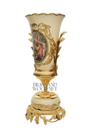 فازة خزف بوهيمي لون ابيض - نحاس مطلي ذهب