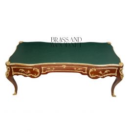 مكتب كلاسيك خشب ونحاس – سطح جلد اخضر