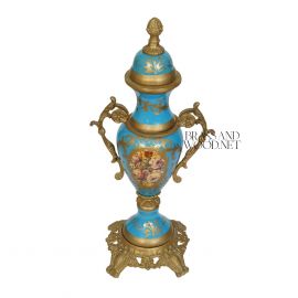 فازة خزف لون تركواز سماوي - نحاس معتق