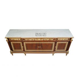 بوفية كلاسيكي خشبي مع زخارف ذهبية وسطح رخامي