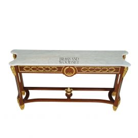 كونسول خشبي مزخرف بالذهب مع سطح رخامي فاخر