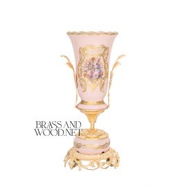 فازة خزف نحاس مطلي ذهب - وردي