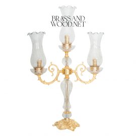 شمعدان ثلاثي كريستال نحاس مطلي ذهب