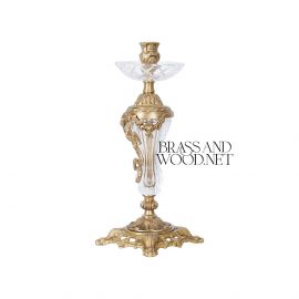 شمعدان فرنسي  نحاس وكريستال 1 شمعة - نحاس معتق