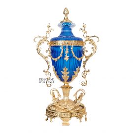 فازة نحاس ذهبي و كريستال لون ازرق