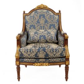 كرسي حفر صالون ازرق قماش مشجر