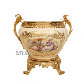 كاشبوه زرع خزف لون بيج نحاس مطلي ذهب