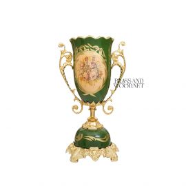 فازة خزف لون اخضر -نحاس مطلي ذهب