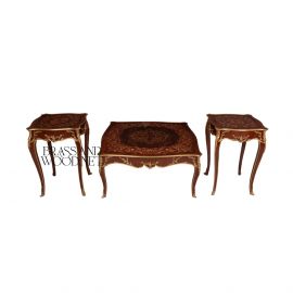 طقم طاولات خشب و نحاس (طاولة وسطية - 2 طاولة ركنية)