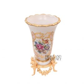 فازة خزف لون -ابيض ( نحاس ذهبي )