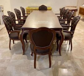 طاولة اجتماعات بني – 10 كراسي جلد