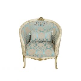 كرسي صالون خشب مزخرف وتنجيد ازرق فاخر