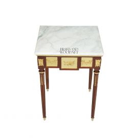 طاولة ركنية خشب في نحاس ذهبي بسطح رخام ابيض