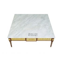 طاولة وسطية خشب في نحاس ذهبي بسطح رخام ابيض