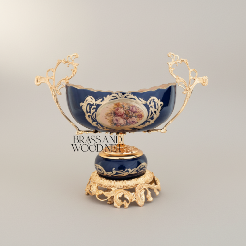 جندنيرة ملكية بورسلان كوبالت مذهب مع لوحة زهور